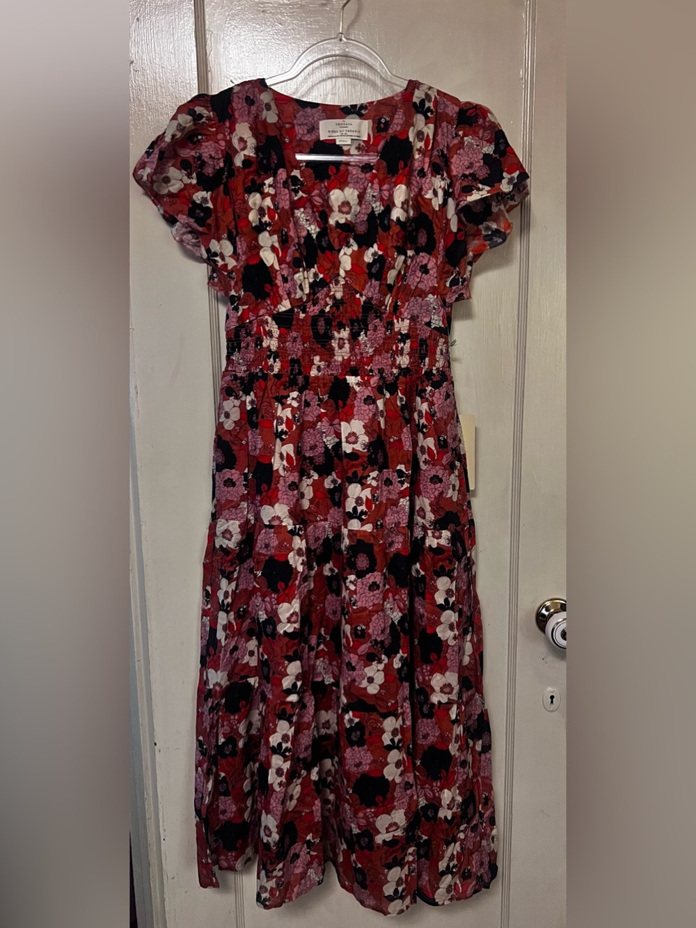 Trovata Birds of Paradise Flutter Sleeve smocked Midi Dress Size small